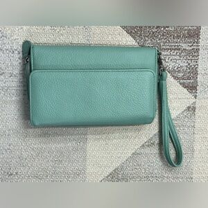Turquoise Vegan Leather Wristlet Clutch Wallet
